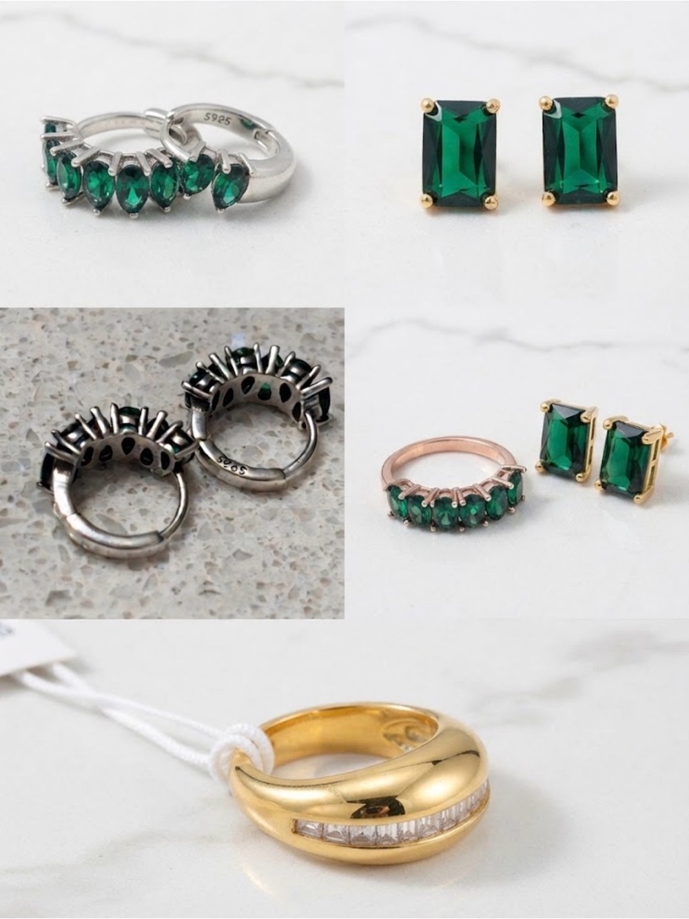Emerald Green Color Crystal Hoop Earrings and Stud Set - Women Jewelry